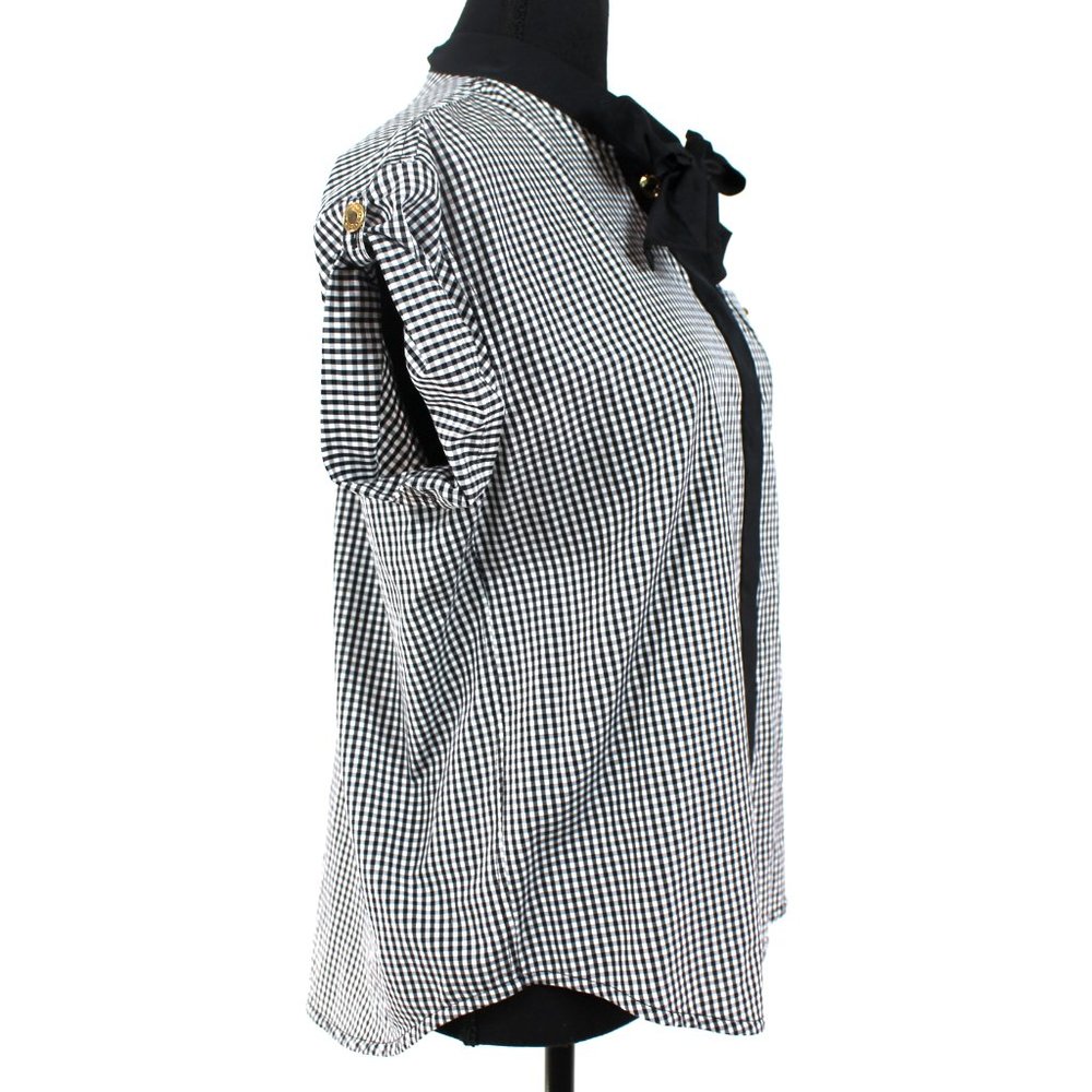 Louis Vuitton Black and White Gingham Bow Tie Blouse - Picture 4 of 9